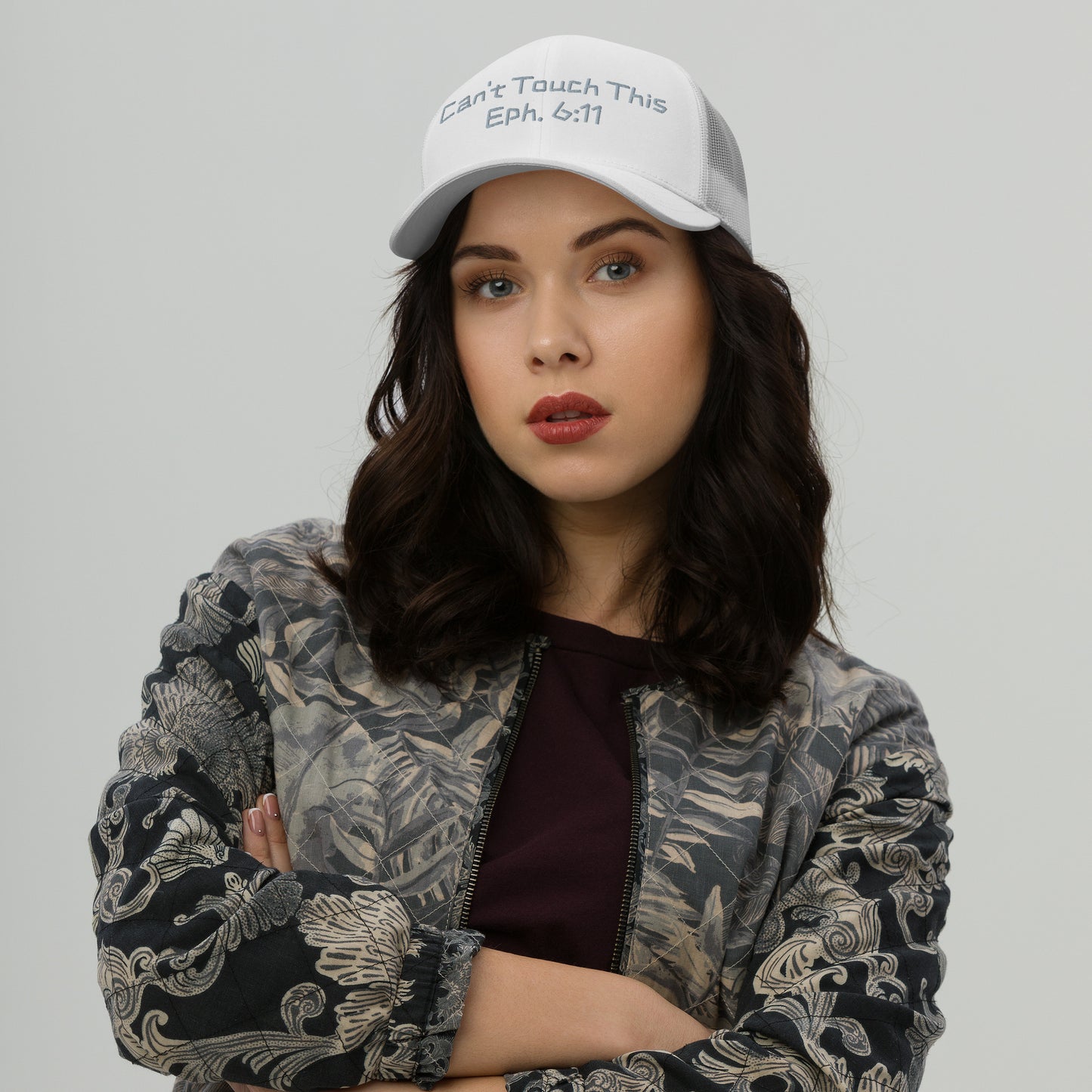Trucker Cap White – “Can’t Touch This” (Eph. 6:11) – Simple Edition